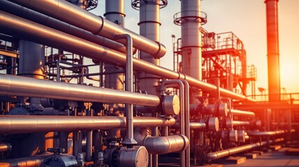 Industrial zone, refining, Sunset Glow on Industrial Pipelines
