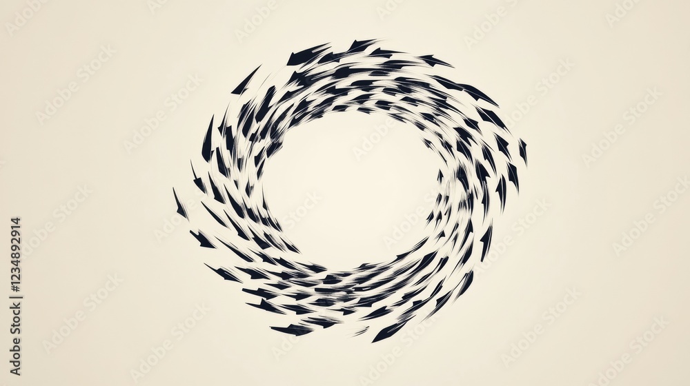 Aufkleber abstract design featuring black arrows swirling in a circular formation on a light background. gener