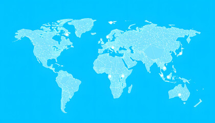 Obraz premium world map with global network and connectivity concept, blue background, flat design, with white tones