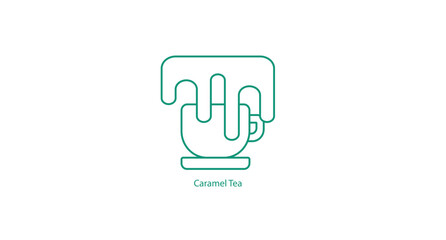 Fototapeta premium Caramel Tea Icon Vector Design with Warm Cup and Caramel Drizzle