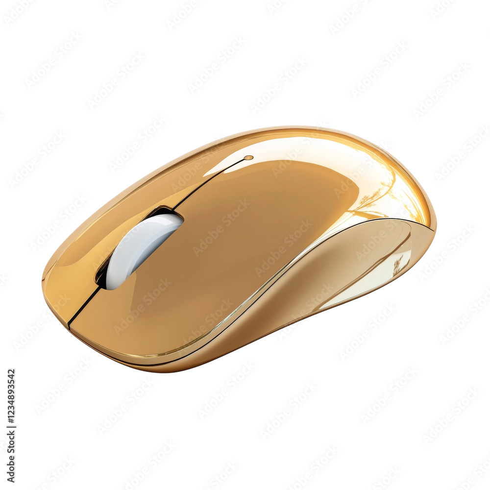 Poster the image showcases a sleek gold wireless computer mouse with a polished finish, suggesting luxury a