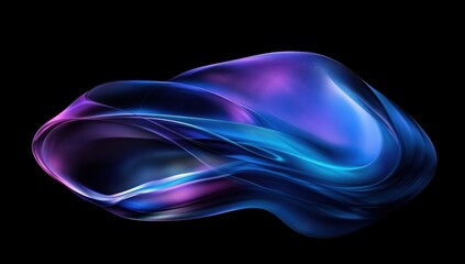Abstract blue and purple glowing fluid shape on black background.