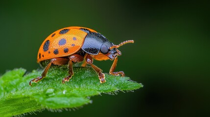 Fototapeta premium Ladybug Macro Photography Masterpiece Closeup Images of Red Ladybugs on Green Leaves