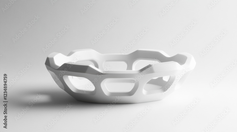 Poster white modern decorative bowl with unique geometric design showcased against a neutral background. ge