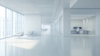 White open space office Interior background, AI generated image
