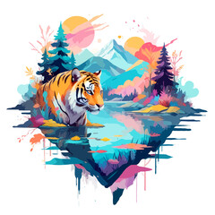 Tiger Wildlife Animal Nature Outdoors Watercolor Painting