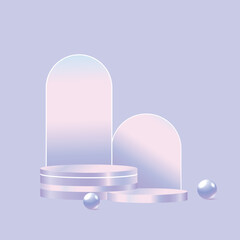 Abstract scene background. Purple on green background. Product presentation, mock up. Podium, stage pedestal or platform.