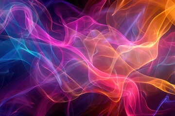 Obraz premium Abstract colorful transparent wavy smoke background flowing on black