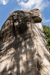 High sand stone towers in Nothern Bohemia, Adrspach and Teplice Sandstone rocks in Adrspach, Czech Republic. Famous sandstone rock towers of Adrspach and Teplice Rocks.