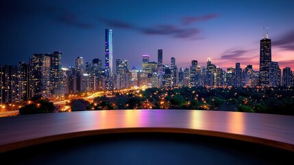 Fototapeta premium Vibrant City Skyline at Night Urban Lights Reflections on Glassy Waterfront Evening Cityscape with Towering Skyscrapers
