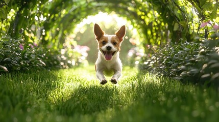 Fototapeta premium Playful Jack Russell Running Through Tunnel