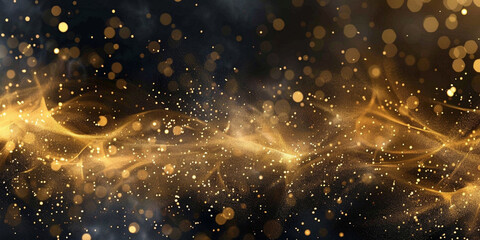 Golden Glittering Lights with Bokeh Effect on a Dark Background Evoking a Magical Atmosphere