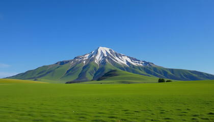 Land with mountain isolated , Piece of earth land green field , Created with, clipart style, with white tones