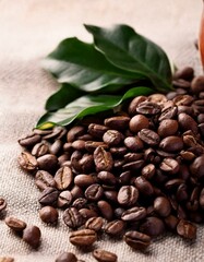 Fototapeta premium una mezcla de granos de cafe tostados con hojas de té e infusión