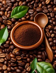 Fototapeta premium una mezcla de granos de cafe tostados con hojas de té e infusión