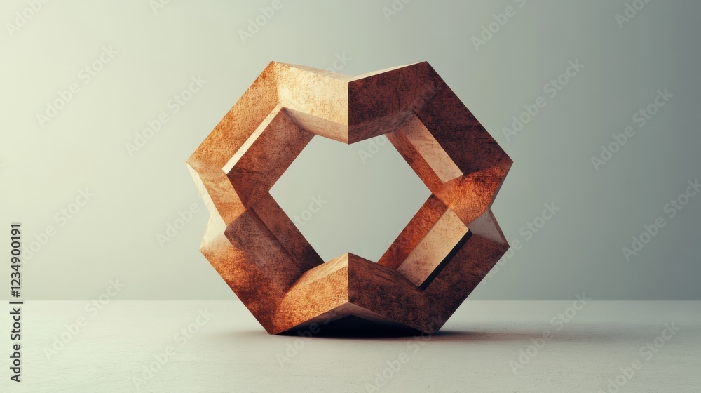 Poster Sculptural wooden centerpiece with geometric design on a neutral backdrop showcasing creativity and craftsmanship. Generative AI