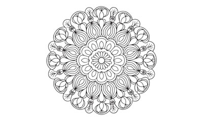 A vector illustration of a mandala with a floral design. The central flower