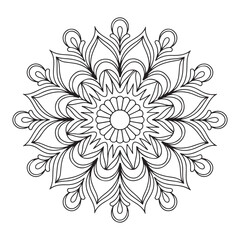 A vector illustration of a mandala with a floral design. The central flower