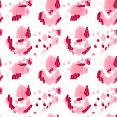 Rose Watercolor Fabric Texture. Seamless Fur. White Animal Print African. Pastel Seamless Skin. Paper Art Illustration. Pink Animal Wildlife Pattern.