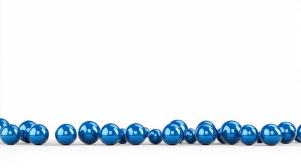 Blue Glossy Balls on White Background - A creative arrangement of shiny blue spheres lined up against a clean white backdrop, ideal for design projects.