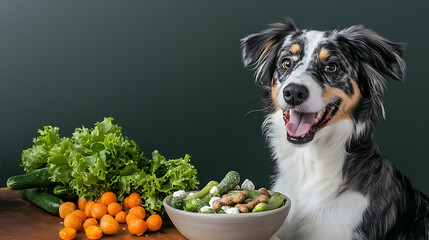 A dog is sitting in front of a bowl of food, which includes carrots. generated using AI