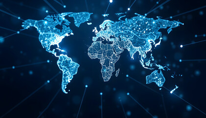 World Map with Connections, Global Network, Digital Communication