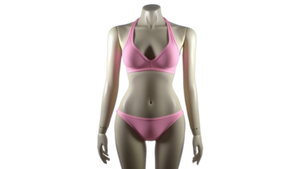 Pink bikini on mannequin with transparent background