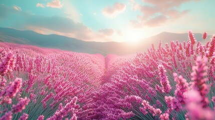 Obraz premium Lavender Field Breeze Serene Summer Landscape Soft Focus Lavender Fields Photography of Purple Meadows