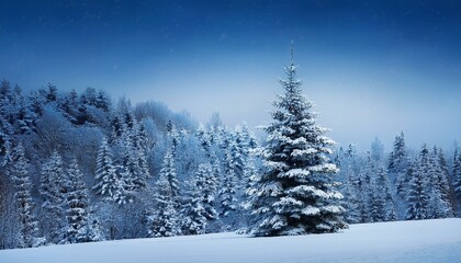 Obraz premium art christmas tree mild blue snowy wintry weather christmas panorama