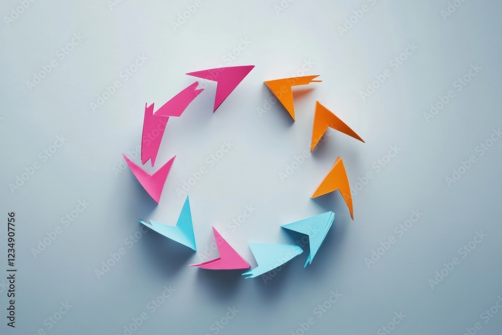 Fototapete colorful paper planes arranged in a circular pattern on a light background. generative ai
