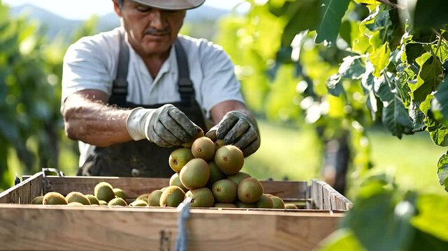 Kiwi Fruit Harvest in New Zealand Autumn