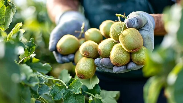 Kiwi Fruit Harvest in New Zealand During Autumn