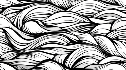 Abstract black and white illustration of flowing hair-like patterns creating a dynamic texture