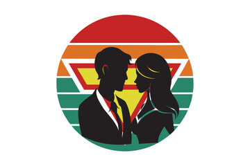 Valentine day romantic love couple silhouette retro vintage romantic