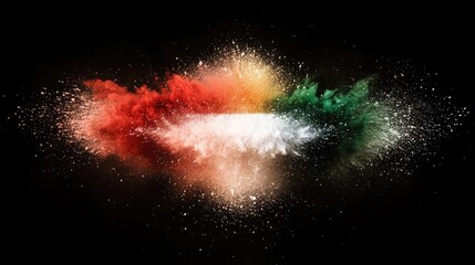 Powder explosion with Hungarian national flag on dark background