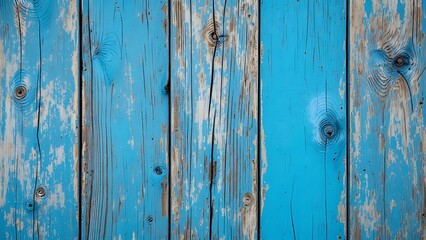 Fototapeta premium Old wooden planks standing upright with a shabby blue paint all over the field image for use as a background or wallpaper