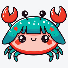 Flat vector illustration in children's style. Cute crab with smiling face on white background stock illustration