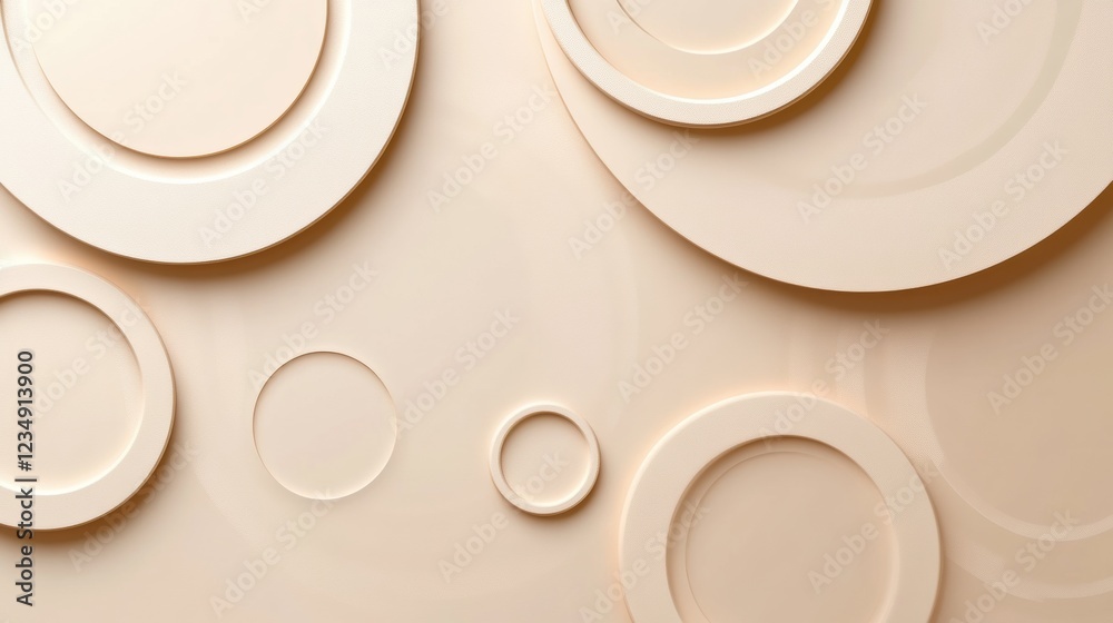 Poster Beige circular patterns create a soothing wall texture in a modern interior design setting suitable for elegant spaces. Generative AI