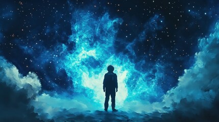 Astronaut Contemplates Celestial Nebula In Vast Space