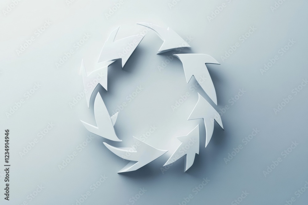 Poster Abstract design of arrows in a circular formation on a light background showcasing movement and direction. Generative AI
