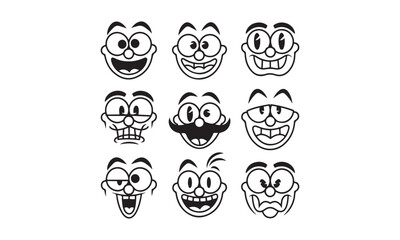 A collection of cartoon faces with exaggerated features, focusing on large,