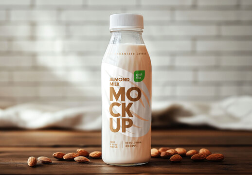 Almond Milk Bottle Packaging Mockup for Design and Branding Projects