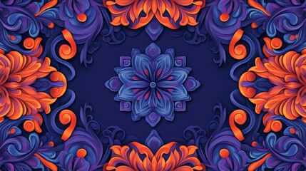 Intricate Blue and Orange Floral Mandala Design