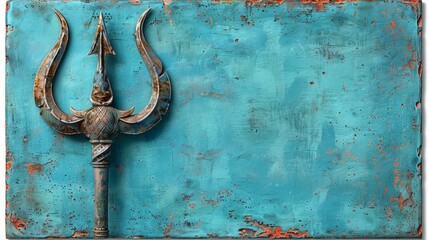 Rusty Trident Against Turquoise Background