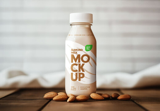 Almond Milk Bottle Packaging Mockup for Design and Branding Projects