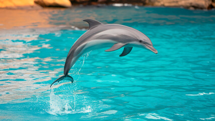 Obraz premium Dolphin leaping from the turquoise water