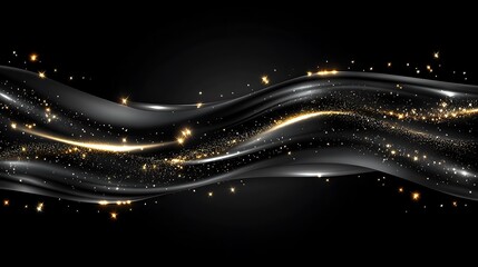 Obraz premium Elegant Black Wave with Golden Glitter and Stars