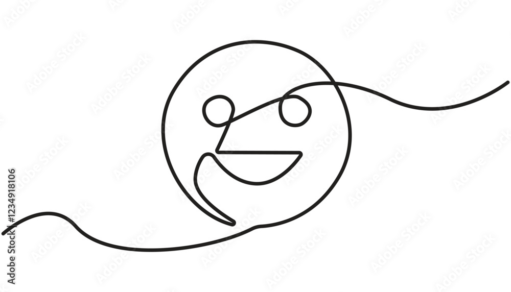 Fototapete continuous one line drawing of smile. single line pattern of smile, smile face continuous one line d