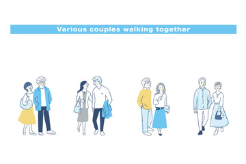 一緒に歩いているカップル4組　　セット