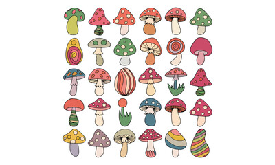Whimsical Mushroom Illustration, Hand-drawn Mushroom Patterns in Pastel Colors